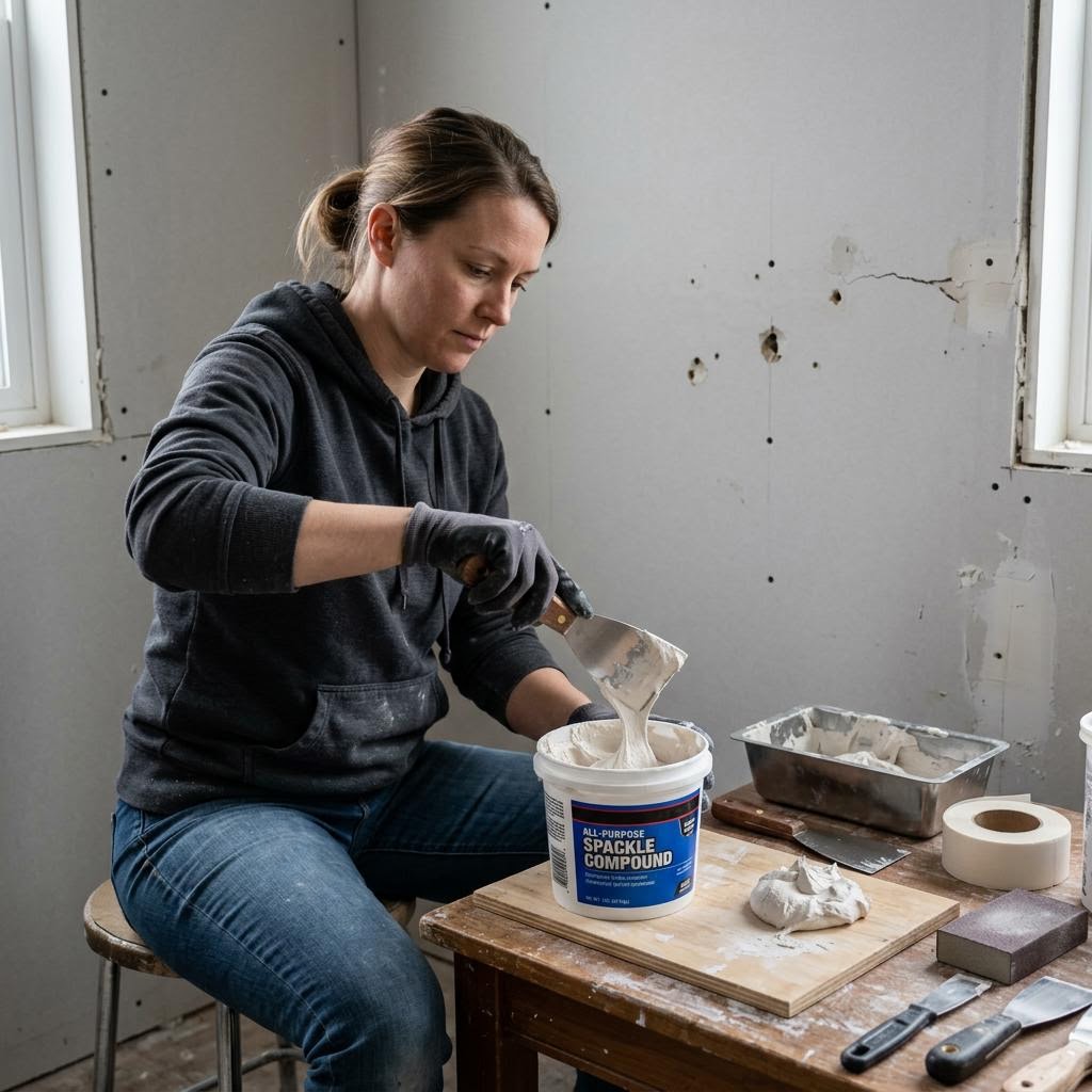 Person preparing spackle for drywall repair